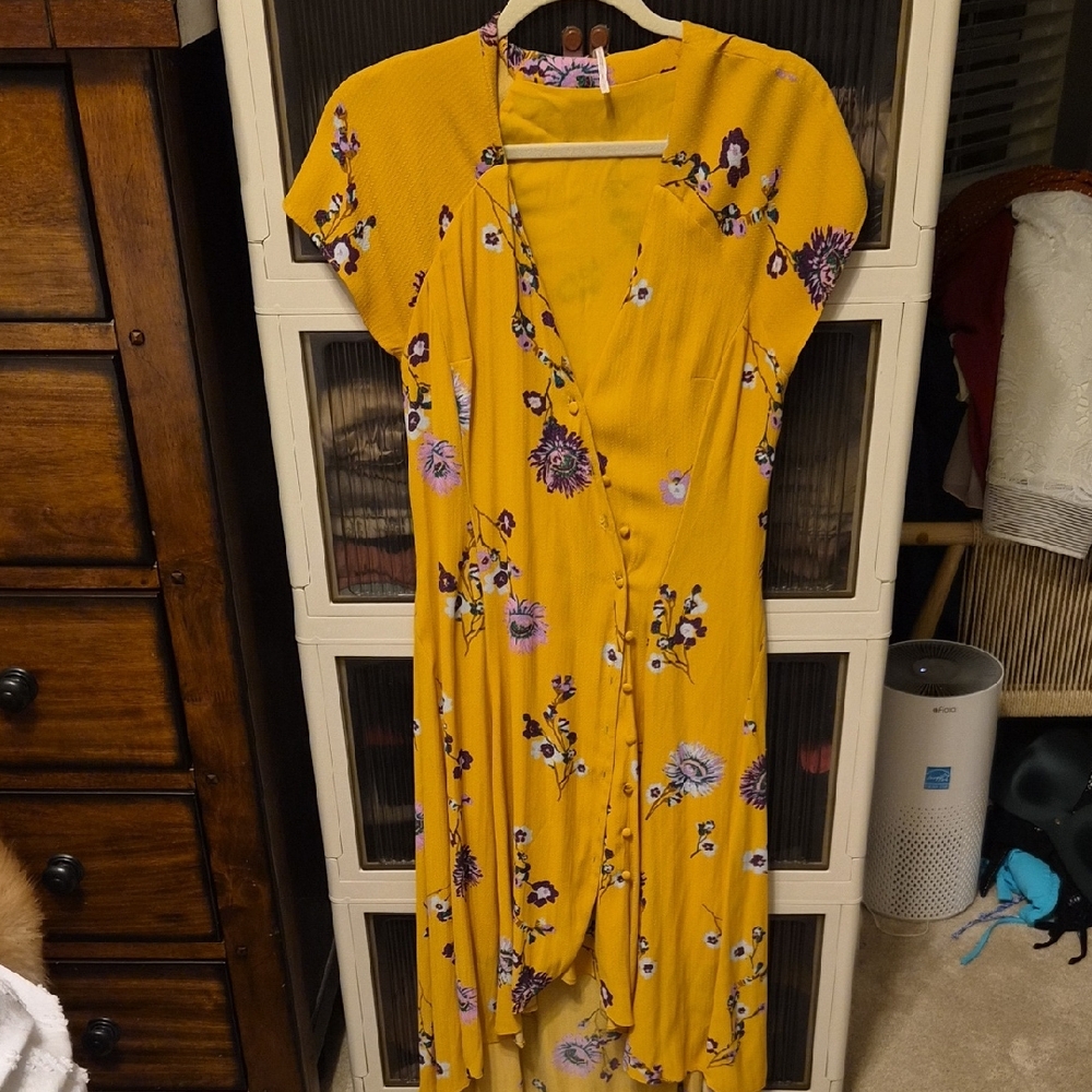 Free People Yellow Floral High Low Dress